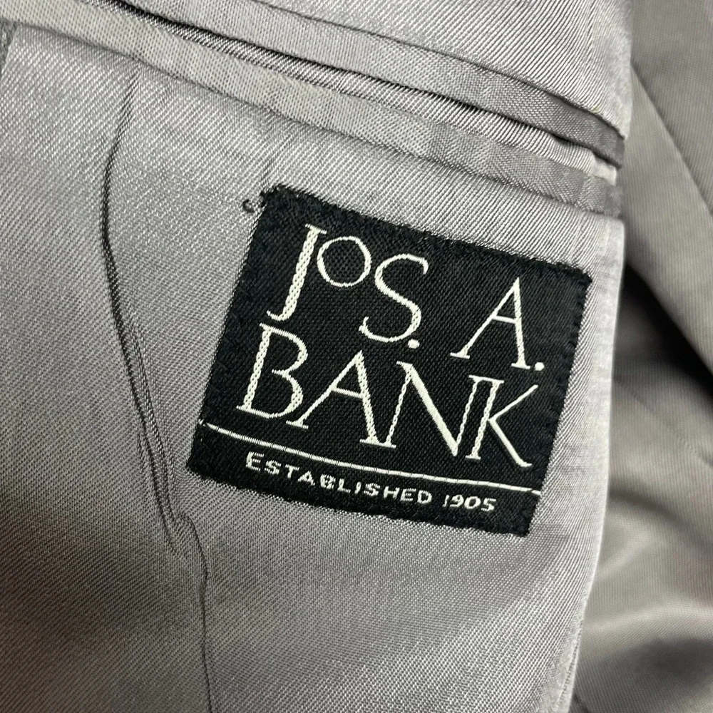 Jos. A. Bank Men Grey Wool Cashmere Glen Check 2 Piece Suit 40R 32X31.5